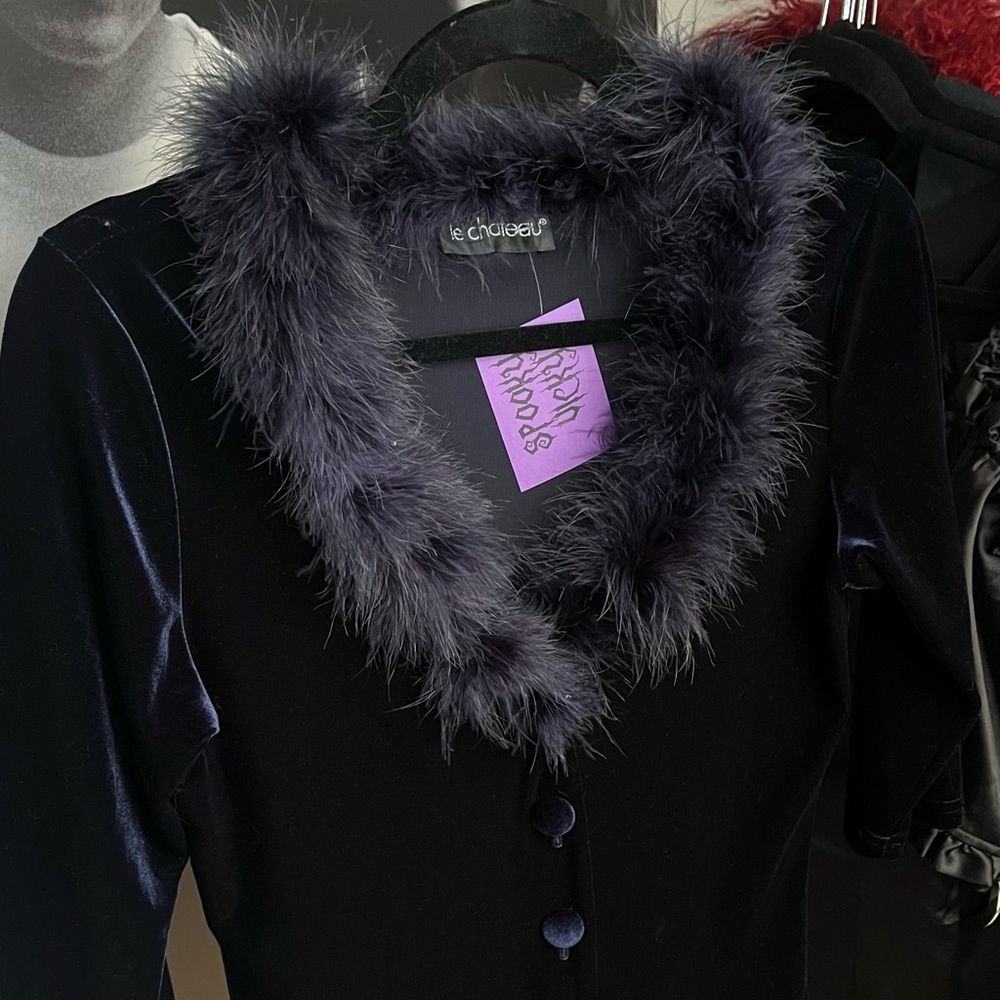 1990s goth velvet fluff button up